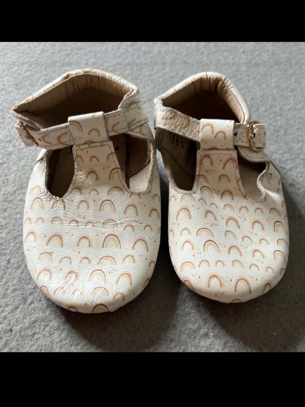 Monkey Feet  Buckle Moccasin Leather Shoes Girls 2-3Y White Tan Rainbows Neutral